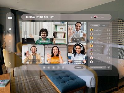 MeetPro - Meeting Platform for Vision OS apple design apple vision pro augmented reality branding chatting conference design glassmorphism ios meeting saas spatial ui ui ux video call virtual virtual reality vision pro vr workspace