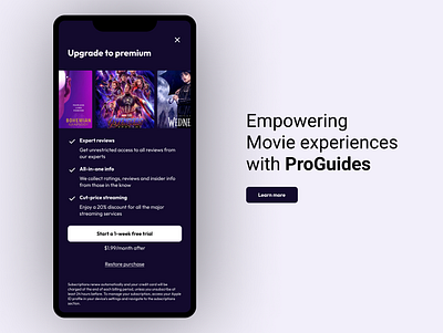 Proguide - Movie expert reviews branding design free trial paywall subscribe ui