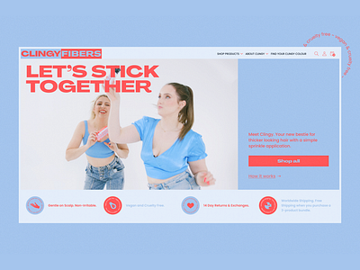 Clingy Fibers Website Hero design graphic design hair product page typography ui ux website