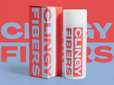 Clingy Fibers Packaging Box and Bottle blue bold bottle box branding design fun graphic design hair packaging pink powder typography