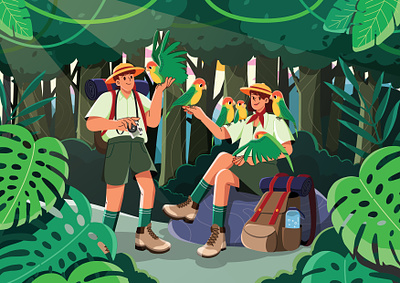 Adventure Illustration adventure bird design forest hiking illustration jungle monstera plant travel