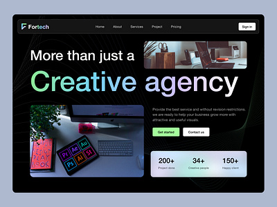 Fortech - Creative Agency Landing Page agency brand branding client dark dark theme design figma graphic design illustration landing page logo projects service theme ui ux web web page website