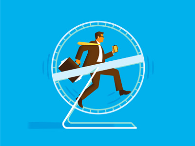 Workaholic active briefcase business business suit busy chris rooney hamster wheel illustration man necktie overtime overworked phone run running train wheel work workaholic