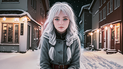 A girl in Norway, winter illustration