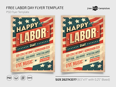Free Labor Day Flyer Template event flag flags flyer flyers free freebie labor photoshop print printed psd retro template templates usa
