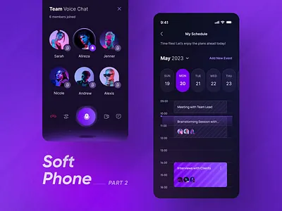 Softphone App - WIP 2/p2 ae app design calendar call center call management cloud communication dtailstudio interaction interface mobile app product design saas schedule softphone app tech ui ux voice message voip