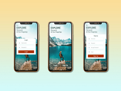 Wanderlust - Login and Signup screens app design login login screen mobile mobile app onboarding screen signup signup screen signupform travel travelapp travelappui travelcommunity traveldesign ui uiuxdesign useronboarding ux