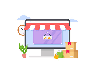 Online shopping design elements, online digital marketing 👇🏼 illustration