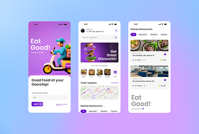 EatGood - Food Delivery App ai ai images android app delivery design eat food ios latest login midjourney minimalistic purple restaurants trending ui ux