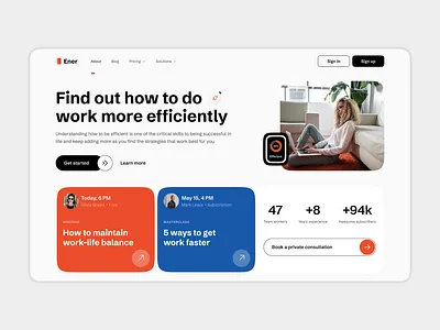 Ener home page concept blog design flat home landing layo page search social studio ui ux website work