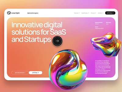 Landing Page for Digital Agency | SaaS, Startups 📿 3d agency animation design digitalagency digitalsolutions gradient landingpage productdesign saas startups ui ux wow