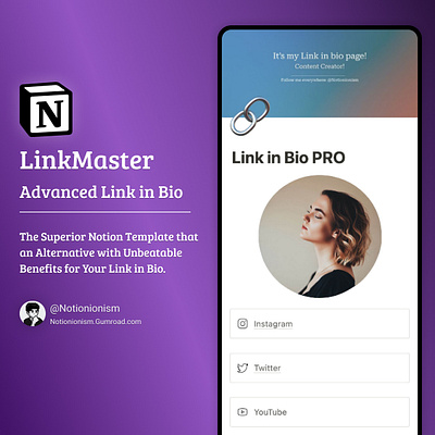 LinkMaster: Link in Bio Notion Template ai link in bio linktree notion personal