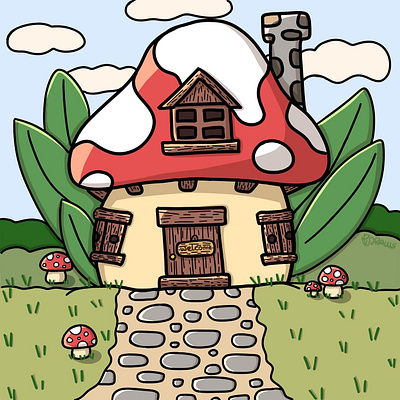 Mushroom house artwork cute cute world design digital illustration drawing house illustration kawaii mushroom nature