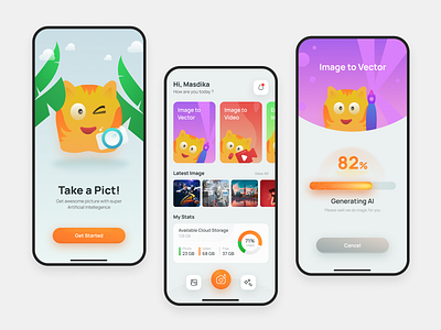 Photo AI Exploration Mobile Apps ai cute explore game graphic design illustration ios app landing page loading mobile mobile apps photo photo ai process ui ux video