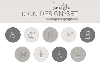 Linestyle Icon Design Set Airport Signage escalator