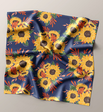 Sunflowers pattern abstract background blue fabric floral graphic design hand drawn nature pattern textile trendy wallpaper