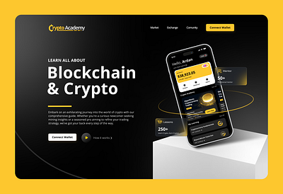 Crypto Academy - Online course platform (Landing Page) academy app design blockchain course crypto design forex graphic design illustration landing page mobile app