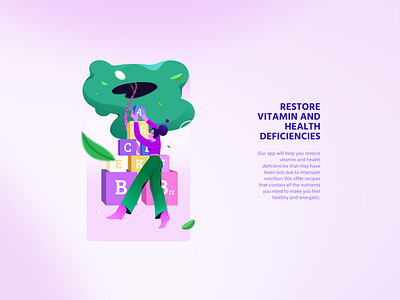 Nutrition app branding character design flat freshness graphic design healthy food healthy lifestyle illustration tree ui ux vector vitamins web