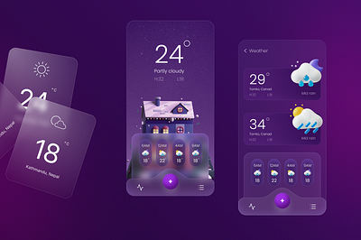 Weather app UI concept 3d app design graphic design illustration minimal mobile ui