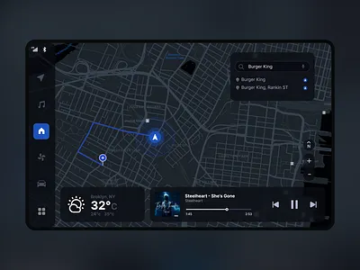 Car Navigation Dashboard UI car dashboard car navigation clean climate settings dashboard design design driving experience figma minimal mobile app modern technology music controls real time updates ui