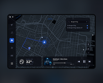 Car Navigation Dashboard UI car dashboard car navigation clean climate settings dashboard design design driving experience figma minimal mobile app modern technology music controls real time updates ui