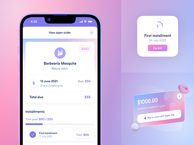 Glampay. Mobile app to pay for beauty services app beauty gradient interaction mobile payments ui