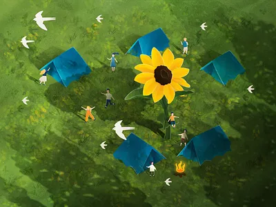 Summer in Lithuania camping children cornflower digital illustration summer ukraine