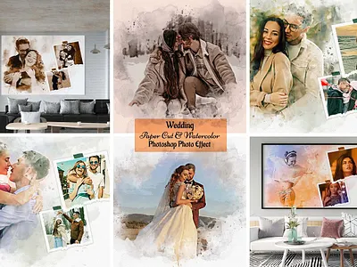 Paper Cut &Watercolor Wedding Effect abstract animation art design drawing graphic design illustration mrikhokon photo effect photoshop photoshop action ui