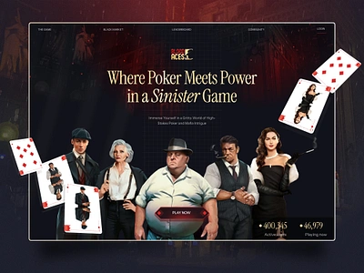 Mafia-themed Poker Website Header UI 1920s 1930s black jack cards dice game gaming gang gangster header homepage illustration landing page mafia playing cards poker poker chips sinister ui