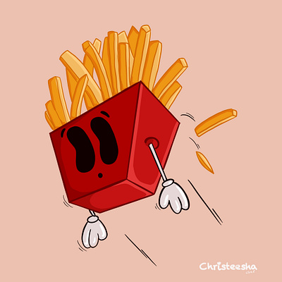 Flying french fries graphic design illustration procreate