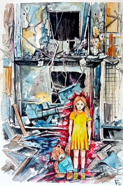 War in Ukraine Original Watercolor Painting, Ukrainian Kids art kids paint painting ukraine war watercolor