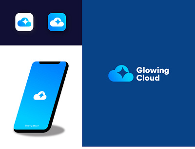 Glowing Cloud app app icon app logo bling blue branding cloud cloud logo company logo design graphic design icon identity logo logo design logo icon simple sky storage symbol