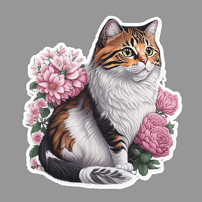 LOVELY CAT STICKER WITH SOLID BACKGROUND cat sticker graphic design lovely cat vector