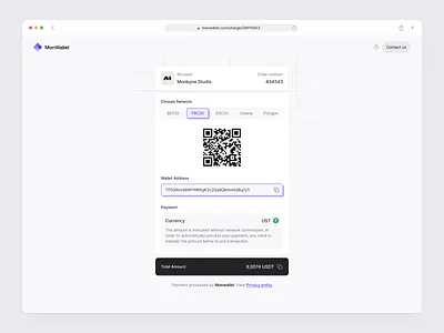 Receive crypto amount app blockchain clean ui crypto currency design erc20 irakli lolashvili minimalistic money payment polygon solana total trc20 ui usdt wallet address