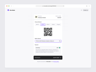 Receive crypto amount app blockchain clean ui crypto currency design erc20 irakli lolashvili minimalistic money payment polygon solana total trc20 ui usdt wallet address