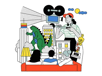 Film characters cinema detailed line illustration editorial illustration film filming godzilla header illustration line illustration movie business netflix oscar product illustration spot illustration streaming themovies uiillustration