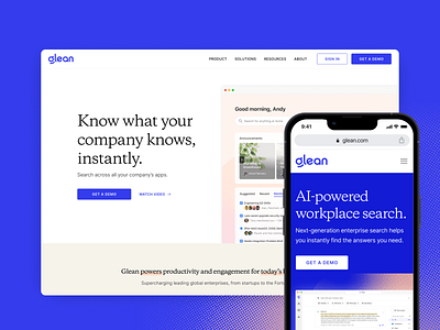 Glean's Website artificial intelligence design development front end product product design quality assurance ui website
