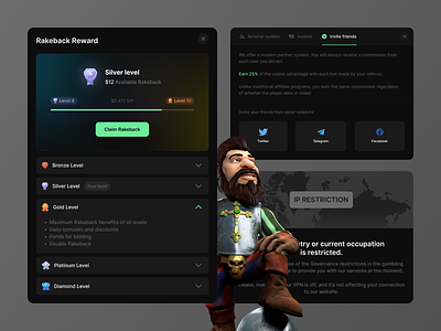 Sol Games - Casino Modal Windows UI 2d 3d casino casino games character crypto casino gambling game gaming igaming ip ip restriction knight levels mascot online casino rakeback share slots solana