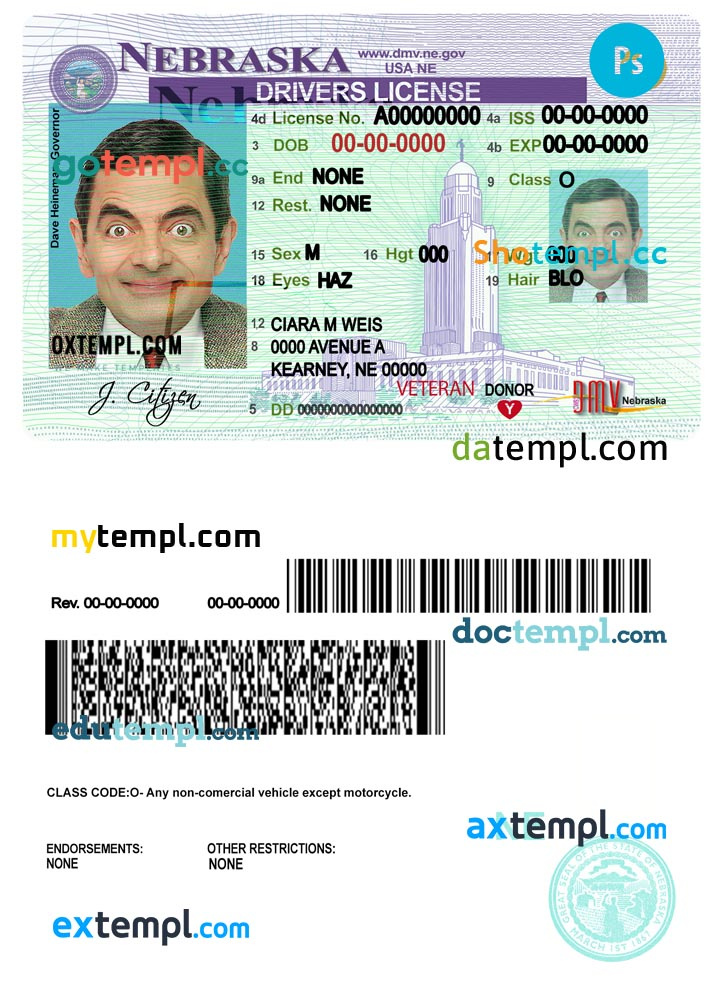 USA Nebraska driver’s permit template in PSD format by Drtemplate on