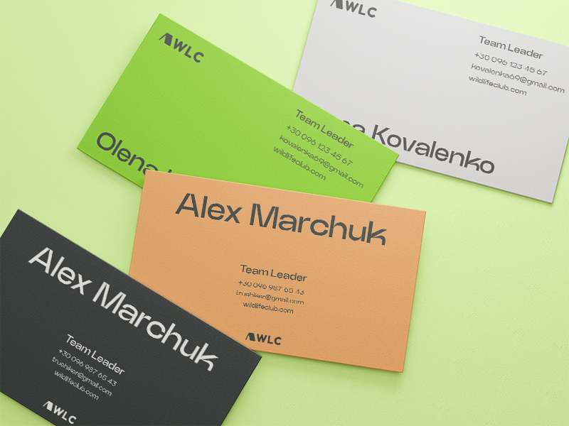 The brand identity of the "Wild Life Club" (Business card) adobe illustrator adobe photoshop black and white brand identity branding business card colorful graphic design isometric key visual minimal mockup olive orange poster print team typography visual design web design