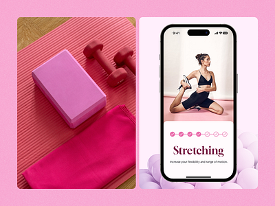 Daily UI #062 — Workout of the Day 🥕 app challenge dailyui dailyui062 design mobile mobile app pink stretch training ui yoga