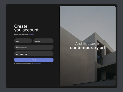 Sign Up architecture black clean dailyui001 dailyui1 design login minimal signin signup ui