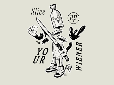 Slice up your wiener character design hot dog iampommes illustration mascot nike old school pommes procreate retro rubberhose sausage sneakers typography vintage wiener