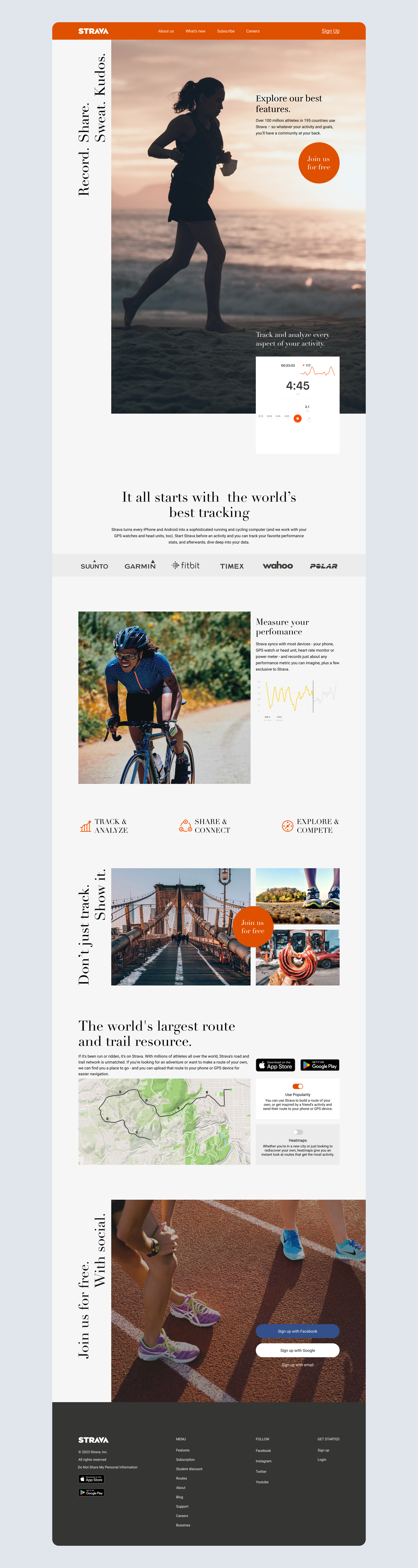Strava re-design landing design ui