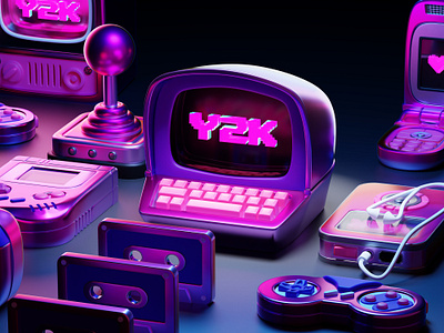 3D Retro Y2K Icons 3d 3d illustration 3d modelling 90s computer disco gamepad icon illustration joystick old pink retro television tv y2k