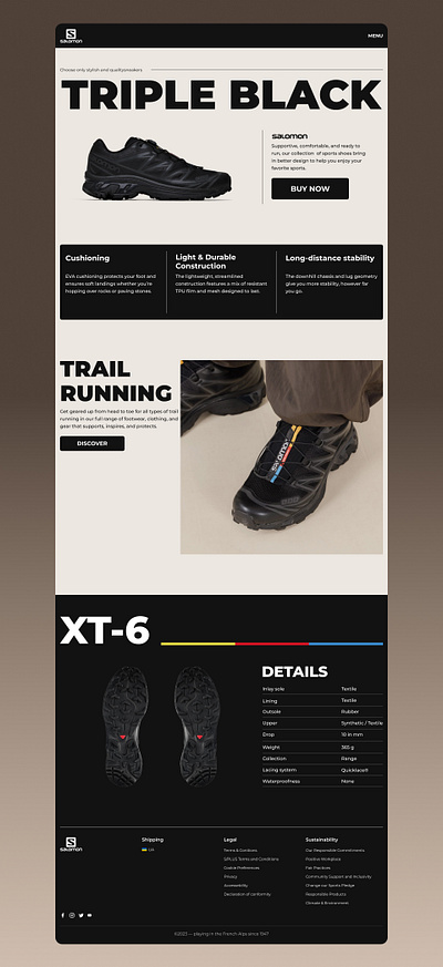 Salomon XT-6 Black Landing Page branding design ui