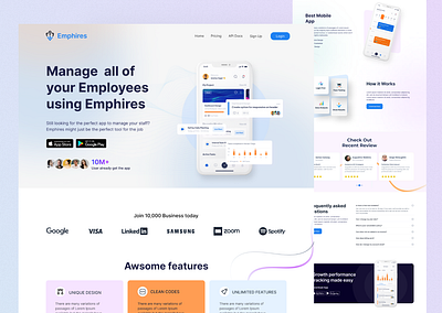 Employee Management System SAAS Landing Page UI Design design employee management landing page figma home page interaction design landing page modern ui trendy ui ui uiux web design webdesign website design