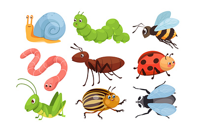 Cute Insects animal animals baby cartoon character colorful comic cute design flat funny graphic happy illustration insects mascot set smile summer vector