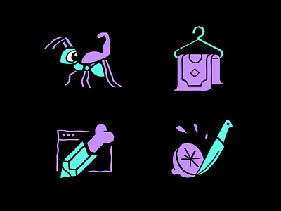 Ironic icons p.2 ant blue bone cash color humor icon icons illustration irony knife lemon money pencil vector violet we