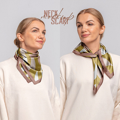 Neck Scarf Mockup apparel clothes design download fabric fashion female girl mockup model psd scarf template textile woman